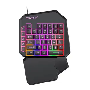 T-WOLF Wired Mechanical Feel Gaming Keyboard RGB Backlit with Ergonomic Wrist Rest for Compact PC Gaming Combo Ergonomic Keyboard