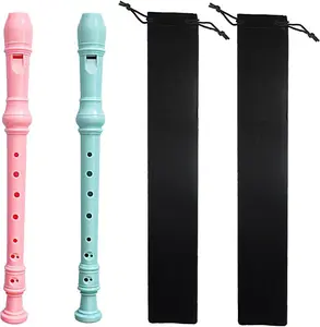 2- Soprano Recorder Instrument for Beginners  Style C Key 8 Hole Descant with Clean Rods 2 Storage Cases (+Light Blue)