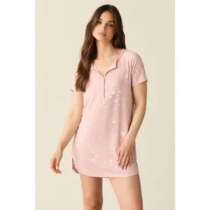 Nikki Summer Jersey Henley Dress in Blush Stars