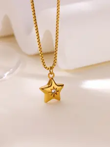 1pc 18k Gold Plated 3D Star Necklace | Minimalist Luxury Style | Tiny CZ Accent | Dainty Layered Choker for Daily Wear