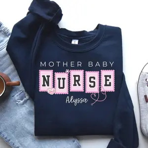 Custom Valentine's Day Mother Baby Nurse Sweatshirt Nursery Nurse MBU Sweater Coquette Nurse Gifts Baby Nurse Personalized