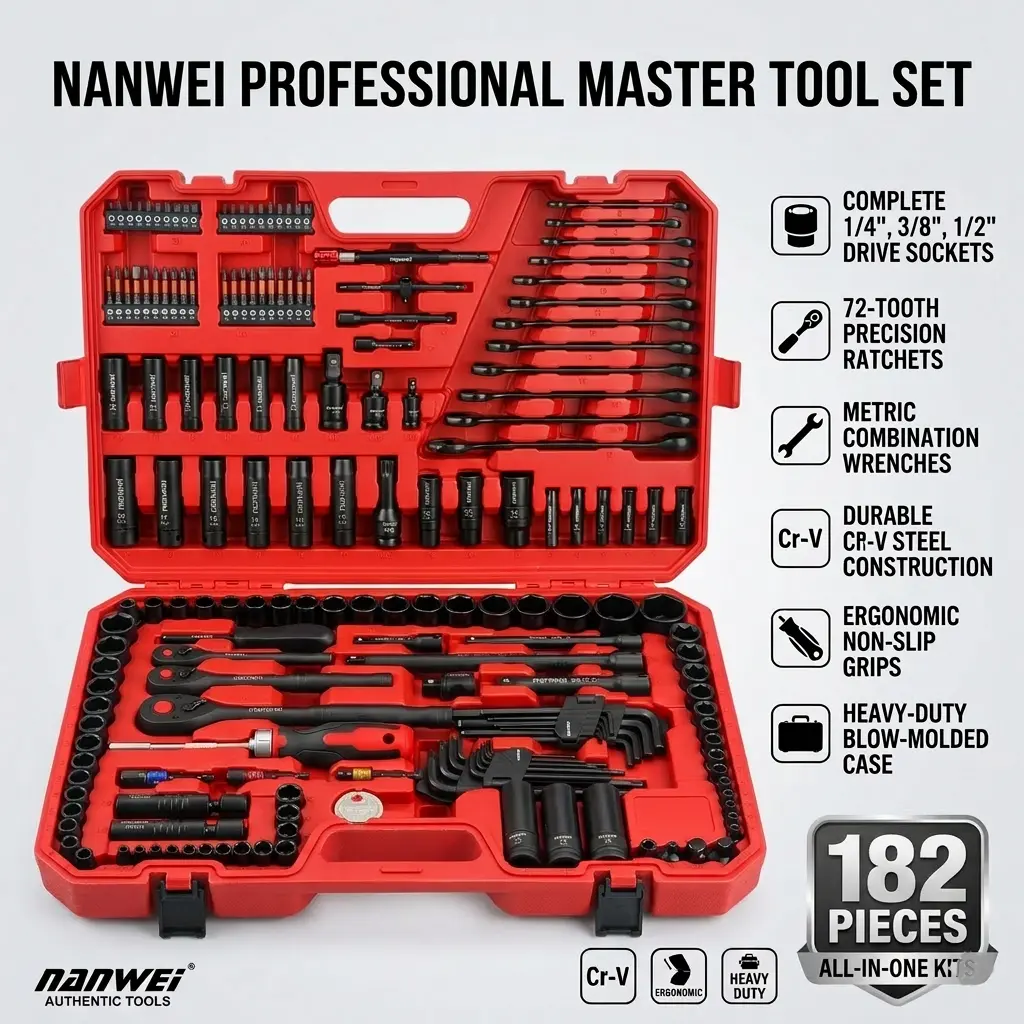 182pcs Premium Adjustable Torque Wrench Tool Set - Ratchet Spanner Set with Socket Offset Ratchet, Car Repair & Home Maintenance Manual Tools, Heavy-Duty Sockets, Sturdy Portable Storage Box