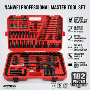 182pcs Premium Torque Wrench Tool Set,Including Car Repair And Home MaintenanceManual Tool Kit, Heavy-Duty Socket AndRatchet Wrench Combination with PortableSturdy Storage Box, Suitable for Automotive,Motorcycle