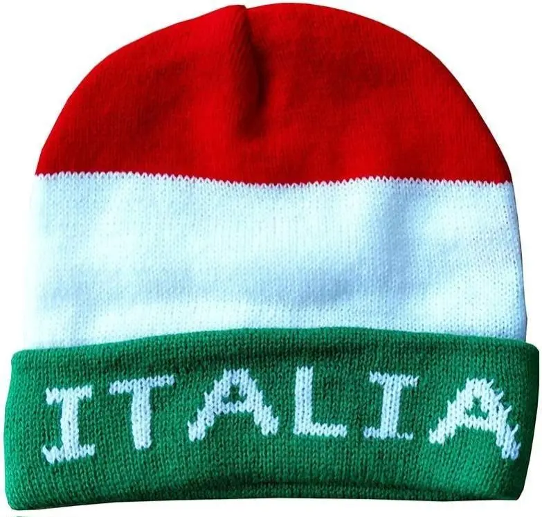 Italia Multi-Color Knit Ski Cap - Colorful Italian Hat - Italy Collection of Italian Pride Products - Elastic Beanie for Men & Women - 100% Acrylic - One Size Fits All TKT