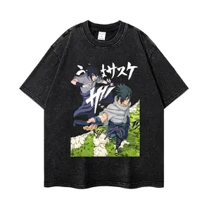 Vintage Washed Sasuke Uchiha Graphic Tee | Heavyweight Cotton Oversized Shirt | Naruto Anime Streetwear Men's Gift