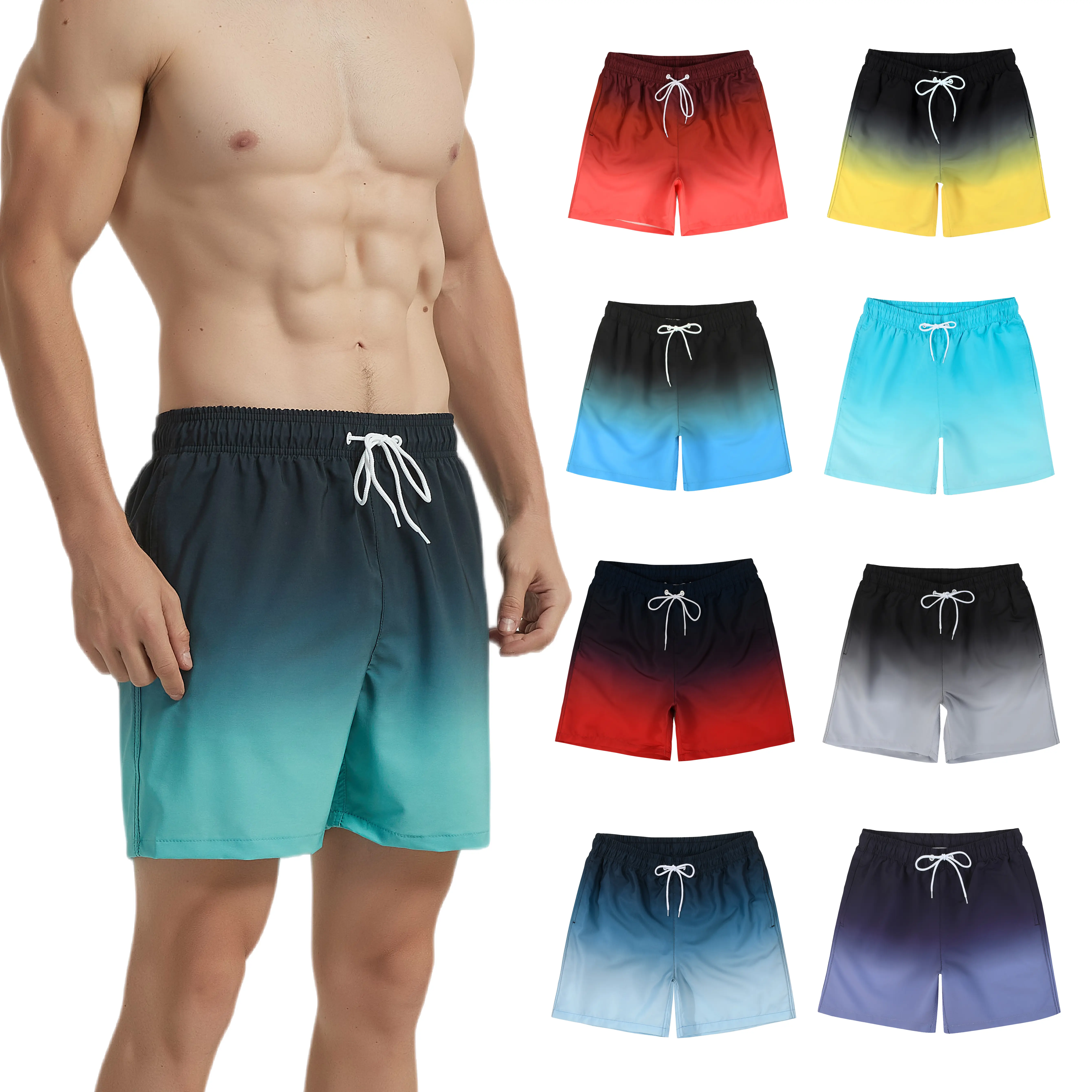 Men's Swim Trunks 7" No Chafing Casual Beach Shorts with Mesh Lining Compression Stretch Hawaii Boardshorts Pockets Elastic Waist Drawstring Breathable Quick-Dry for Swimming Surfing Beach Sports Summer,  Thin   Fabric   for  Beach Vacation