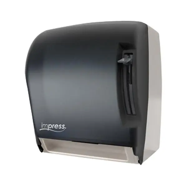 Palmer Fixture TD022003 Impress Lever Roll Towel Dispenser - White Translucent, Eco-Friendly, Double Latch Locking Mechanism, Optional Lever Stops, 13.5 h x 11.75 w x 8.5 d in, Bathroom Supplies Accessory, Compact, Hands-Free, Encourage Paper Savings