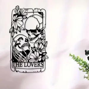 Skull & Flower Pattern Wall Art, Gothic Style Metal Wall Decor, Modern Home Decor, Wall Hanging Decor for Home Living Room Bedroom Garden Fence, Ornaments, Wall Art Decoration