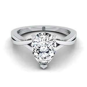 Delicate Twist Cathedral Solitaire Pear Shape Engagement Ring Setting in Platinum