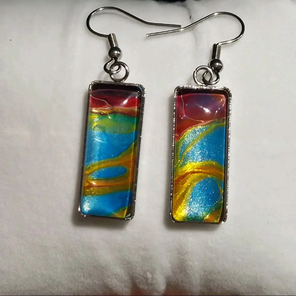 Harrison's House Art Wearable Art Collection Rectangular Stainless Steel Dangle Earrings