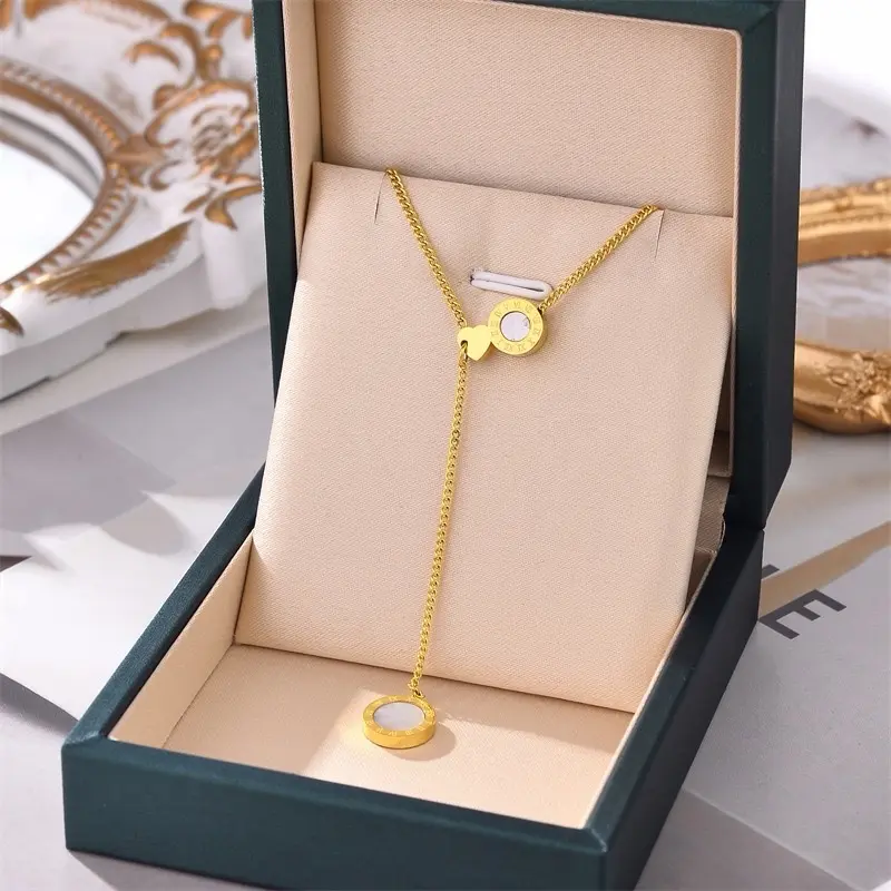 geometric Electroplated Pendant Necklace For Woman In 304 Stainless steel Wht Gold Plated Pvd Coating And Rhinestone Inlay