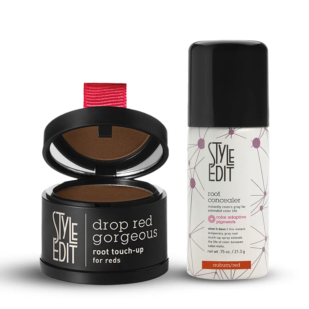 Style Edit Red Travel Duo: Root Touch Up Powder and Travel Size Auburn/Red Root Concealer Spray hairline powder root cover up Style Edit Red Travel Duo: Root Touch Up Powder and Travel Size Auburn/Red Root Concealer Spray hairline powder root cover up