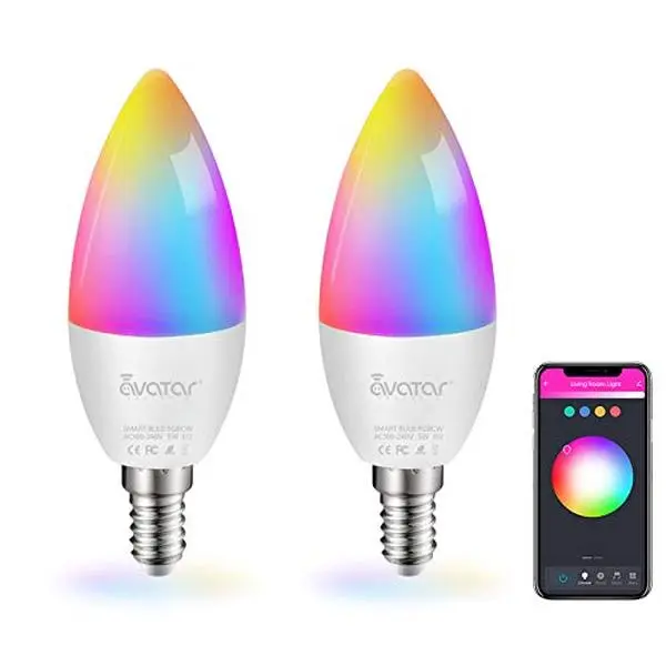 E12 C37 Smart WiFi Candle LED Bulb RGBCW 5W Works with Alexa and Google Assistant