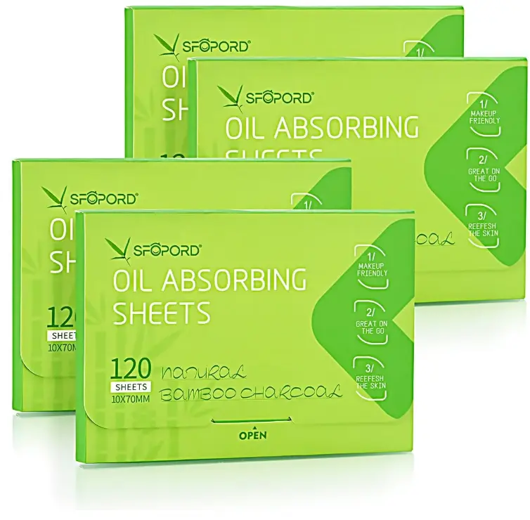 Oil Absorbing Sheets with Bamboo Charcoal - 4 Pack (480 sheets) Oil Blotting Sheets For Face, 20% More Makeup Friendly High-performance Handy Face Blotting Paper for Oily Skin