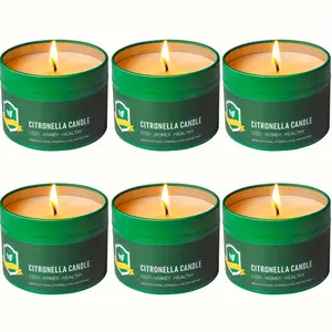 New 6-Pack Long-Lasting Citronella Candles - Up to 150 Hours Burn Time - Perfect for Outdoor Parties Camping and Patio Ambiance Decor Round