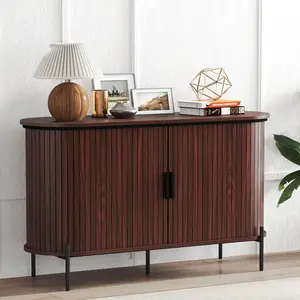 【memorialday】EBELLO Sideboard Buffet Cabinet with Storage, Fluted Cabinets with Sliding Doors, Entryway Sideboards Cabinet for Living Room Kitchen, Walnut