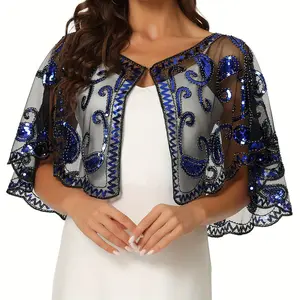 Vintage Elegant Flapper Shawl - Sequin Beaded, Mesh Breathable, Short Cape Design, Perfect for Party, Prom, Wedding, and Evening Occasions - 1920s Inspired, Women's Fashion Accessory