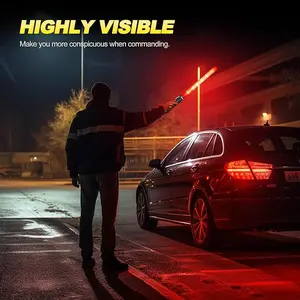 Traffic Wand, 21 Inch LED Traffic Control Wand with 2 Flashing Modes & Side Clip, Red Safety Baton for Traffic Control, Parking, Aircraft, Car Directing