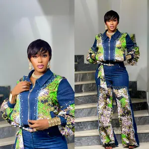 Dramatic Denim & Diamonds 2-Piece Set, Rhinestone Stretch Curvy Cotton Jeans, Birthday Party Dinner Outfit