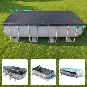 SIHAIAN Rectangular Pool Cover with Side Storage for Oval and Rectangular Above Ground Pool, One-Piece Solar Oval Pool Cover, Preventing Waterlogging, UV and Weather Resistant WP:10000kPa+
