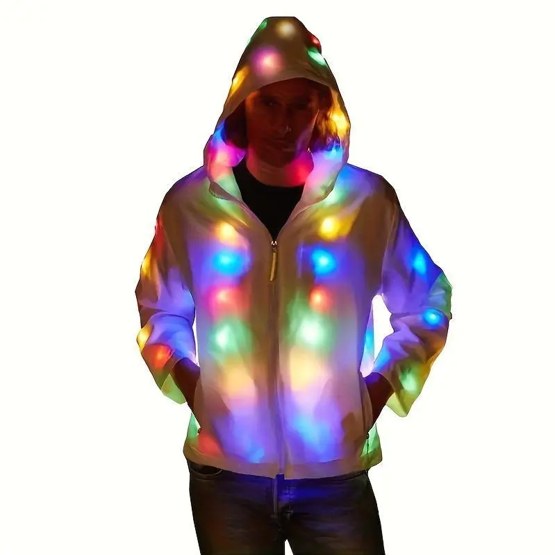 Unisex LED Glowing Party Jacket for Adults - Washable Polyester Holiday Wear, Battery-Powered (AA Batteries Excluded), Suitable for Halloween, Dance Gatherings