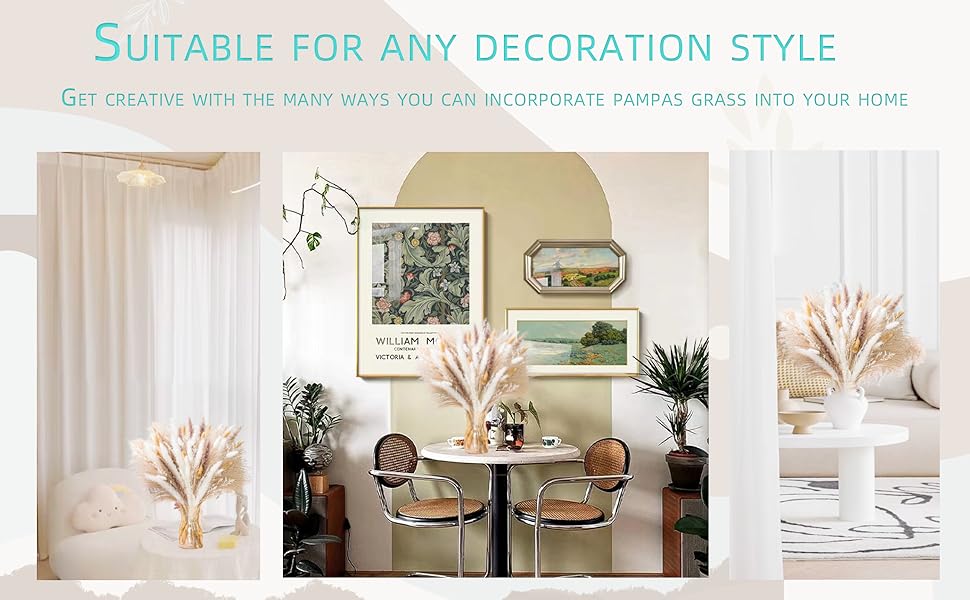 Natural Pampas Grass 8kind Grass Mix Bouquet | Dried Pampas Bouquet for Wedding Boho Flowers Home Table Desk Decor, Rustic Farmhouse Decor (93PCS)