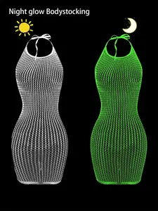 Women's Glow in The Dark Fishnet Cover Up, Mesh Cover Up, Casual Hollow Out Swimsuit Cover Up for Beach Holiday, Ladies Swimwear for All Seasons