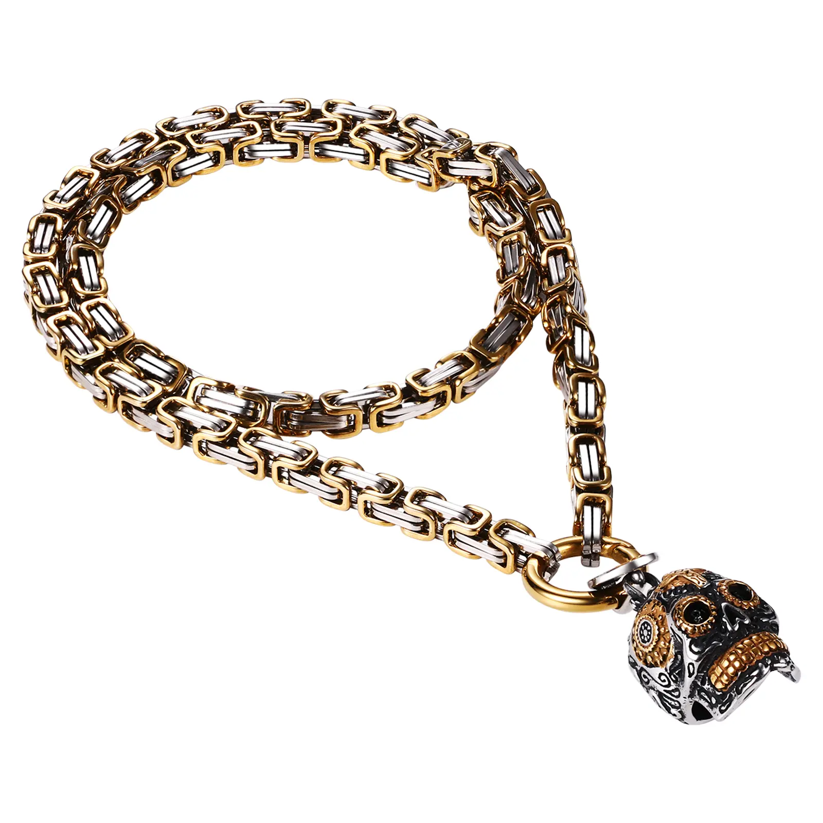 OIDEA Men's Gothic Punk Viking Necklace, Cast Stainless Steel Skull Cross Pendant with Virgin Mary Element, 24-Inch Heavy Byzantine Chain, Anti-Corrosion Biker Gift for Father's Day Halloween, Bold Combination Of Skull, Cross, Virgin Mary Elements