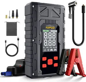 4-in-1 KOPUO Car Jump Starter - Tire Inflator, LED Lighting, LCD Display, Anti-Reverse Smart Clip , Ideal Christmas Gift Automotive Vehicle
