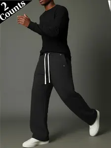 Men's Terry Cotton High-Waisted Straight-Leg Joggers with Drawstring Design Full-Length Casual Athletic Sweatpants for Everyday Wear Streetwear Commuting Home Relaxation - Menswear Classic