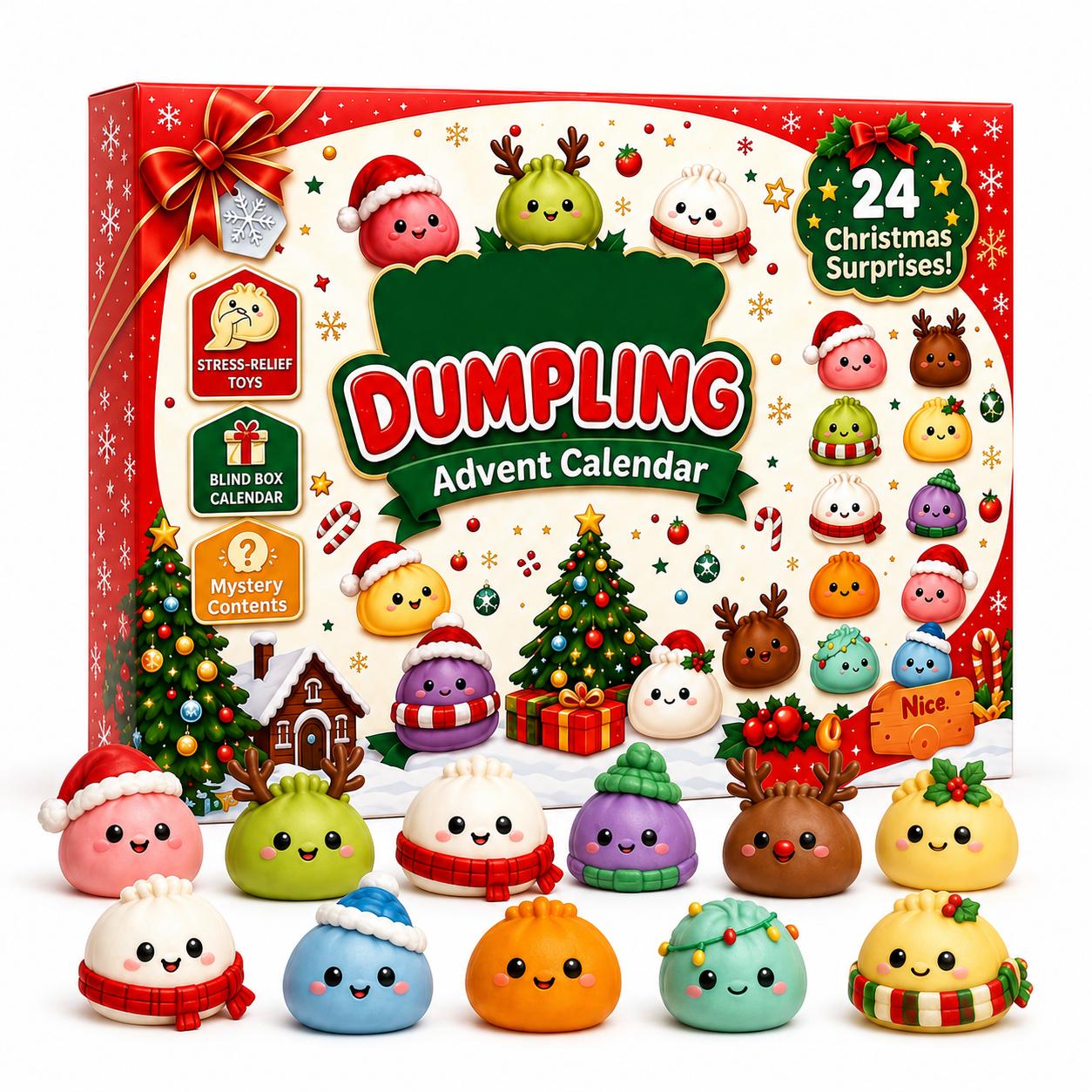 2026 Dumpling Squishy Advent Calendar - Indoor Recreation Stress Relief Toy, 24 Surprise Kawaii Mini Food Squishy Figures, Cute Christmas Countdown Holiday Gift