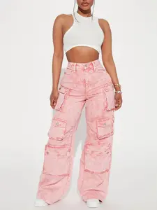 Lily High Rise Cargo Jeans - Pink