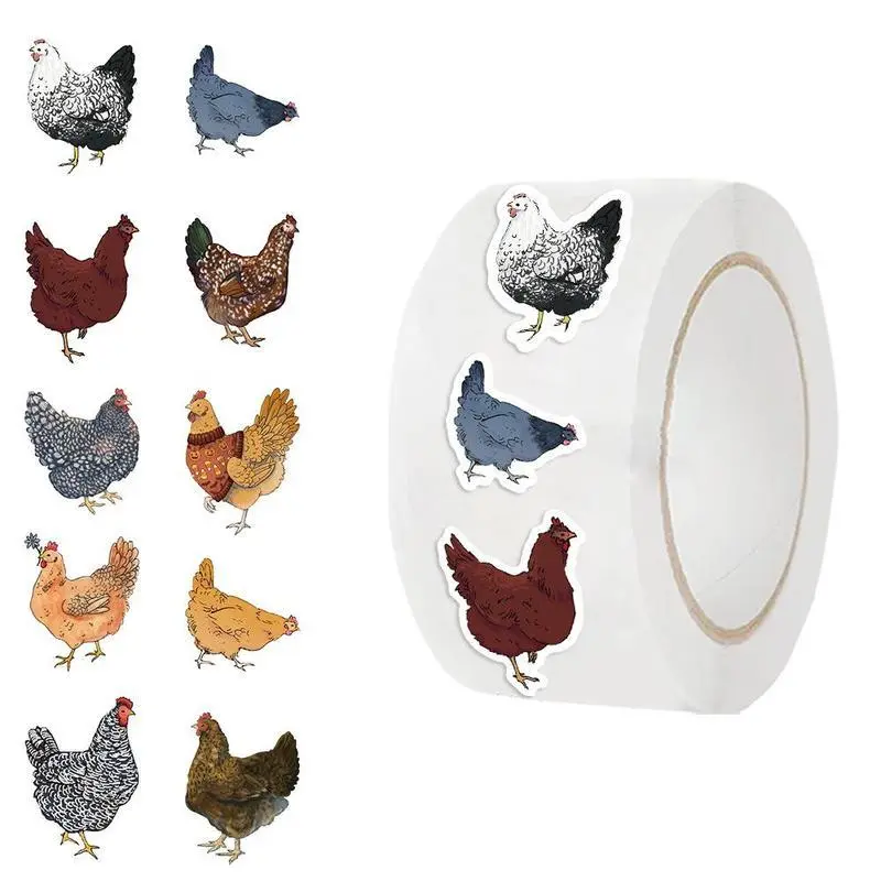 Chicken Pattern Sticker (500pcs/roll), Round Self Adhesive Decorative Sticker, Decorative Sticker for Water Bottle, Laptop, Phone Case