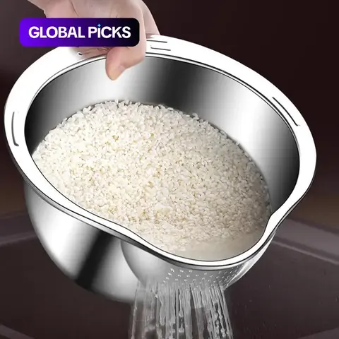 Stainless Steel Rice Rinsing Strainer, Metal Strainer, Rice Washer Strainer Bowl, Multifunctional Rice Strainer, Kitchen Drain Basket for Washing Rice, Fruit and Vegetables, Kitchenware for Home & Dining #GLOBAL PICKS