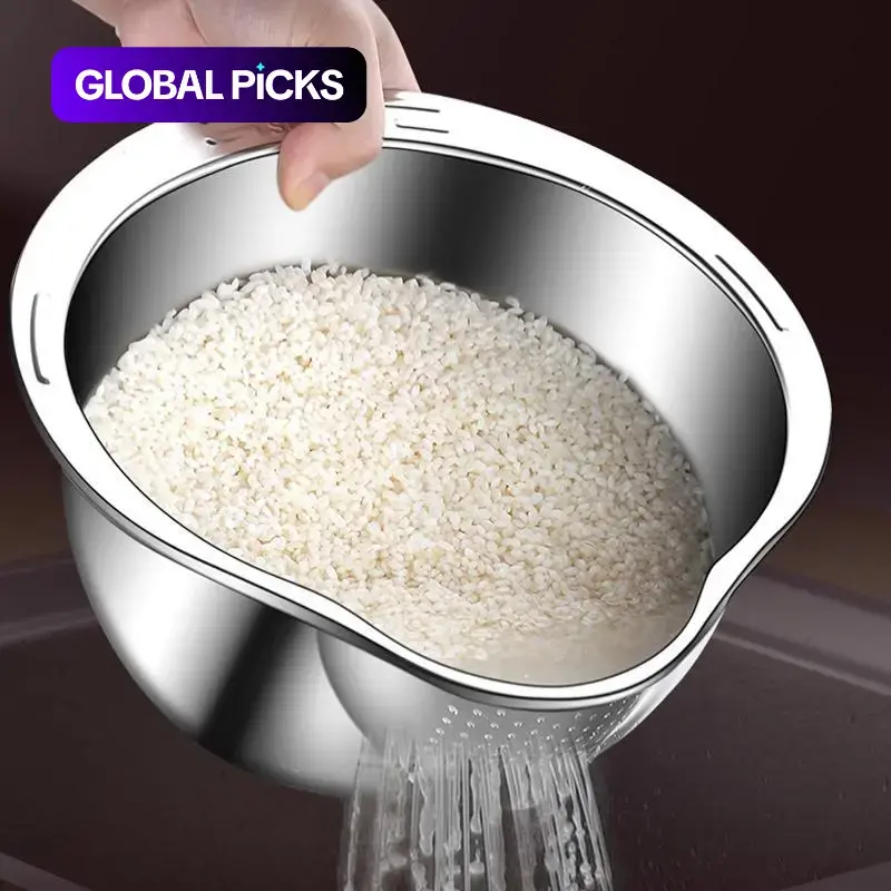 Stainless Steel Rice Rinsing Strainer, Kitchen Drain Basket for Washing Rice, Fruit and Vegetables, Kitchenware for Home & Dining #GLOBAL PICKS