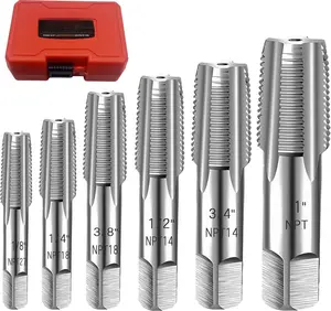 6- NPT Pipe Tap Set, Precision Carbon Steel NPT Tap Set for Clean Accurate Threads, 1", 3/4", 1/2", 3/8", 1/4", 1/8" NPT Tap,  for Plumbers Mechanics DIYers, with Durable Plastic Case