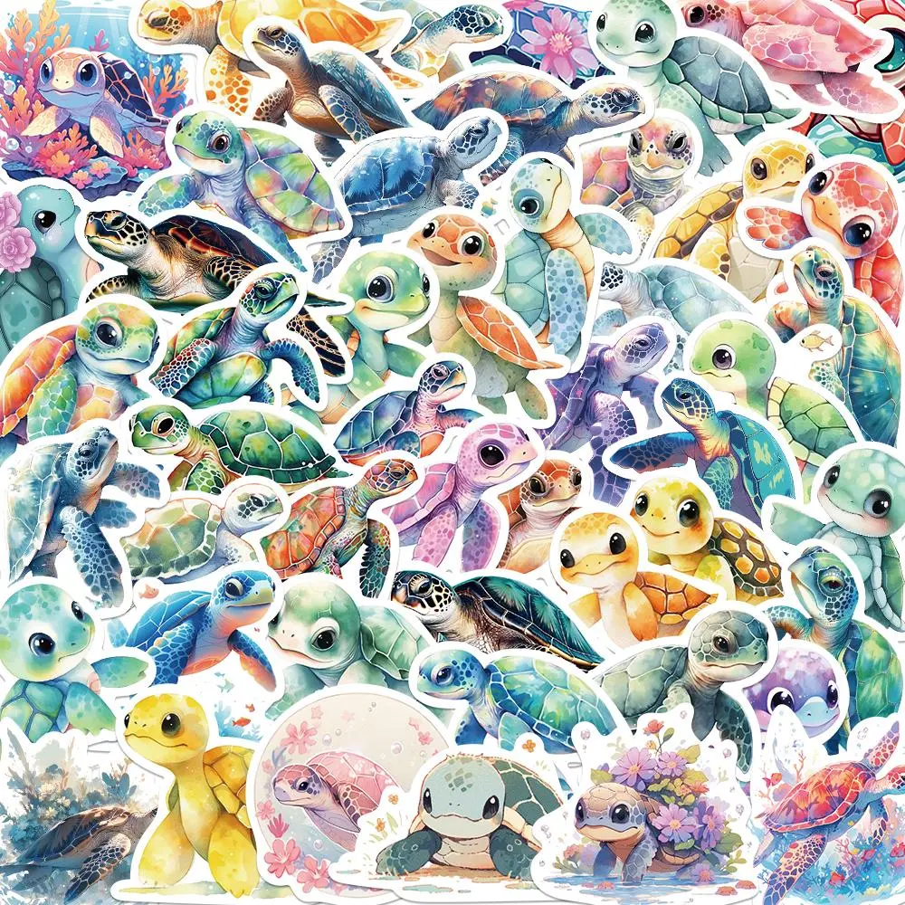 Cartoon Turtle Pattern Sticker (50pcs), Cute Turtle Decorative Sticker, Waterproof Self Adhesive Decor Paper for Gift Greeting Card & Water Bottle & Laptop, Ornaments, Stickers For Scrapbooking