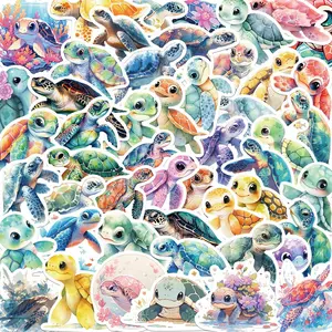 Cartoon Turtle Pattern Sticker (50pcs), Cute Turtle Decorative Sticker, Waterproof Self Adhesive Decor Paper for Gift Greeting Card & Water Bottle & Laptop, Ornaments