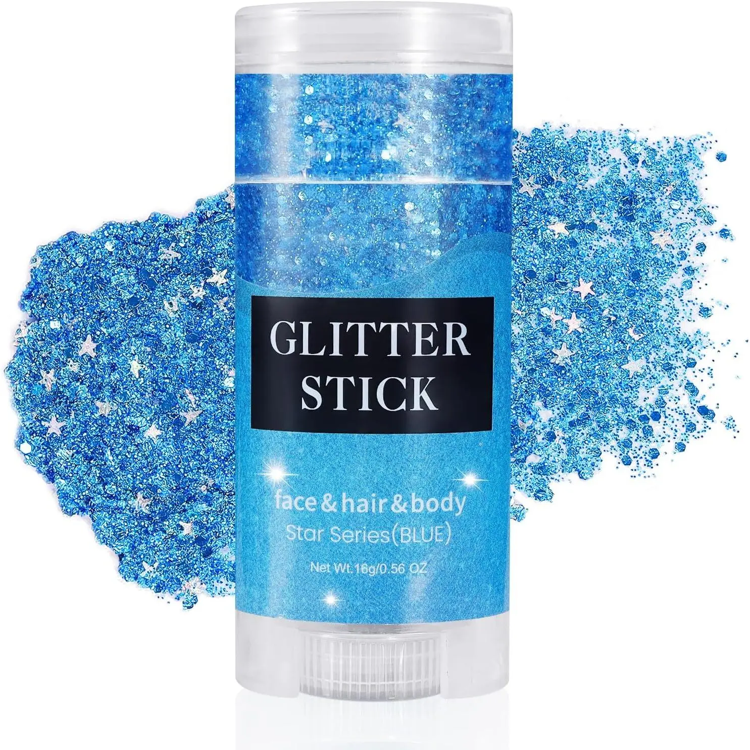Blue Body Glitter Stick, Waterproof Face Glitter Makeup, Festival Rave Pride Accessories, Hair Glitter Gel for Kids Women, Sparkling Mermaid Sequin Chunky Glitter Face Paint, 0.56oz