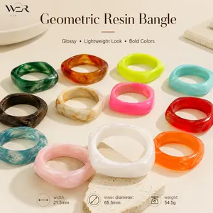 Geometric Resin Bangle Square Shape Bold Color Glossy Lightweight Summer Fashion Jewelry for Women Girls Daily Wear Gift