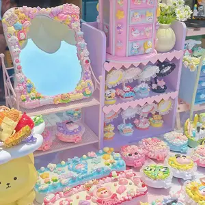 DIY Cream Glue Folding Mirror Kit - Decorate Your Own Compact Makeup Mirror with Resin Charms, Perfect Craft Gift for Girls & Teens.Kawaii Cream Glue DIY Compact Mirror Kit - Cute Folding Makeup Mirror Craft Set for Teens, Aesthetic Handmade Decorative