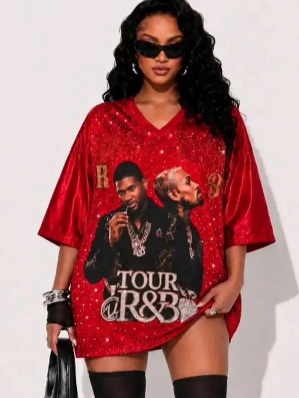 R&B Tour Red Jersey — Glitter & Bling Edition, Music Lover Gift, Concert Outfit, Hip Hop Streetwear