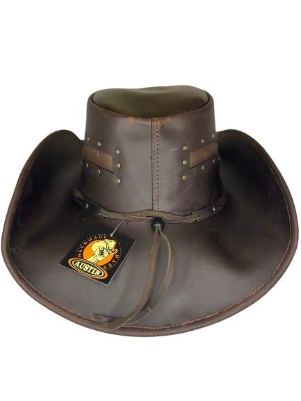 Handmade Leather Cowboy Hat: Brown Leather Western Hat, Concert Leather Hat, Biker Hat, Country Leather Hat, Ruidoso Brown Leather Hat, Cowboy Leather Hat, Cowgirl Black Leather Hat, Brown Leather Hat, Biker Brown Leather Hat.