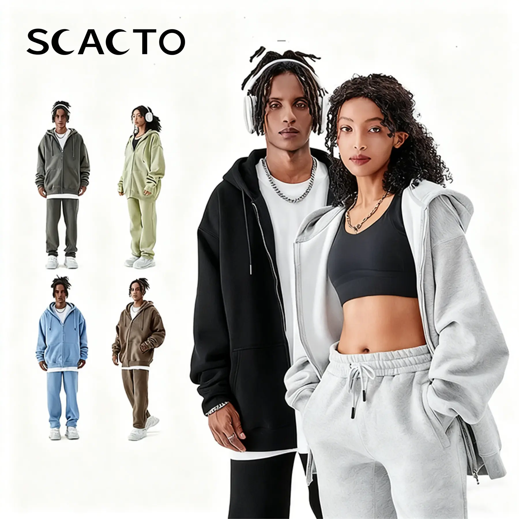 Scacto Men's Basic Plain Polyester-Cotton Fabric Jacket - Soft Fleece Padded, Long Sleeves, Ribbed Cuffs, Kangaroo Pocket, Zipper, Stitched Hem, Casual Everyday Wear for School (Spring, Fall), Jackets, Longsleeves, Sports, Solid