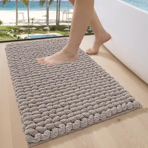 LUMI Luxury Bathroom Rug, Ultra Soft Quick Dry Bath Mat, Non-Slip Absorbent Thick Chenille Bath Rug, Cozy Braid Design Floor Mat for Bathtub, Sink, Laundry, Bedroom, Beige, 17"x30"