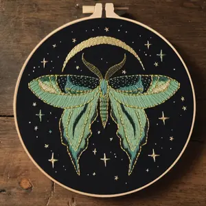 Beginner Embroidery Kit, Elegant Cross Stitch Set, Star Moon Butterfly Design, DIY Embroidery Supplies, Handicraft, Handmade Embroidery, Includes Printed Cotton Fabric, Needle Crafts Kit