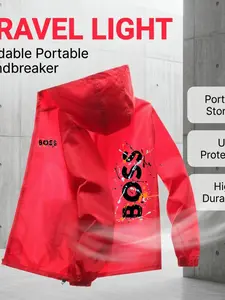 Men’s Portable Hooded Windbreaker, Lightweight Water-Resistant Rain Jacket, Compact Fold & UV Protection, Slim-Fitting Casual Sun-Suit