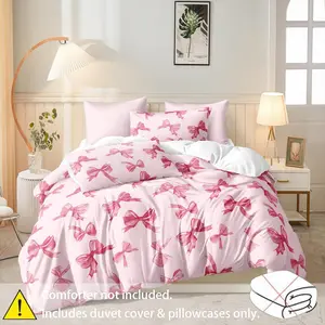 Princess Style Bowknot Bedding Set, 3-Piece Includes Duvet Cover and Pillowcases, Soft Comfortable, Ideal for Kids' Room Decor, Soft Breathable Bedding