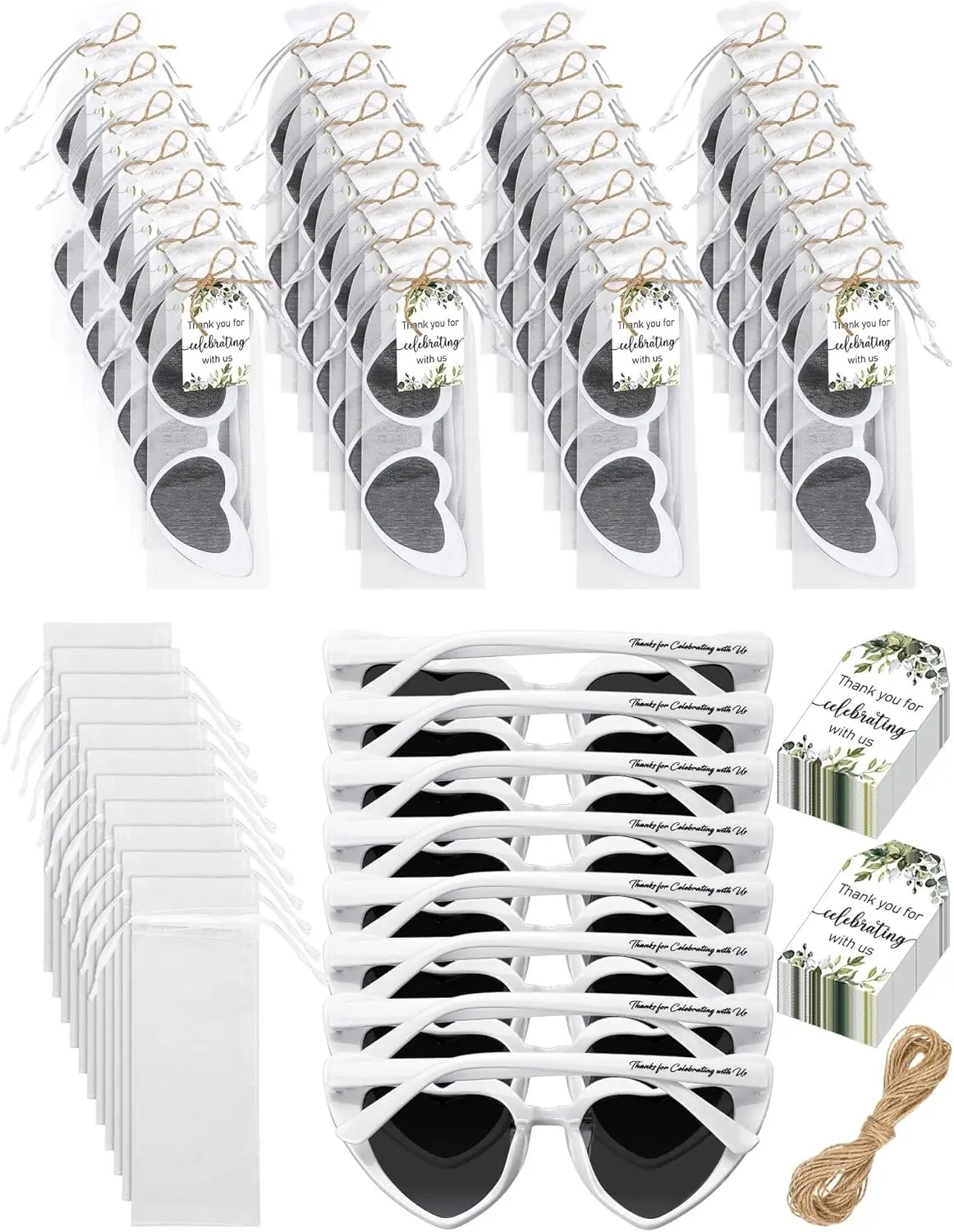 50 Pack Wedding Party Favors Bulk White Heart Sunglasses Bridal Shower Bachelorette Party Gifts for Guests Photo Props