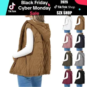 Womens Puffer Vest Casual Sleeveless Hooded Zip Up Jacket Quilted Winter Coat Stand Collar Gilet Jacket with Pockets